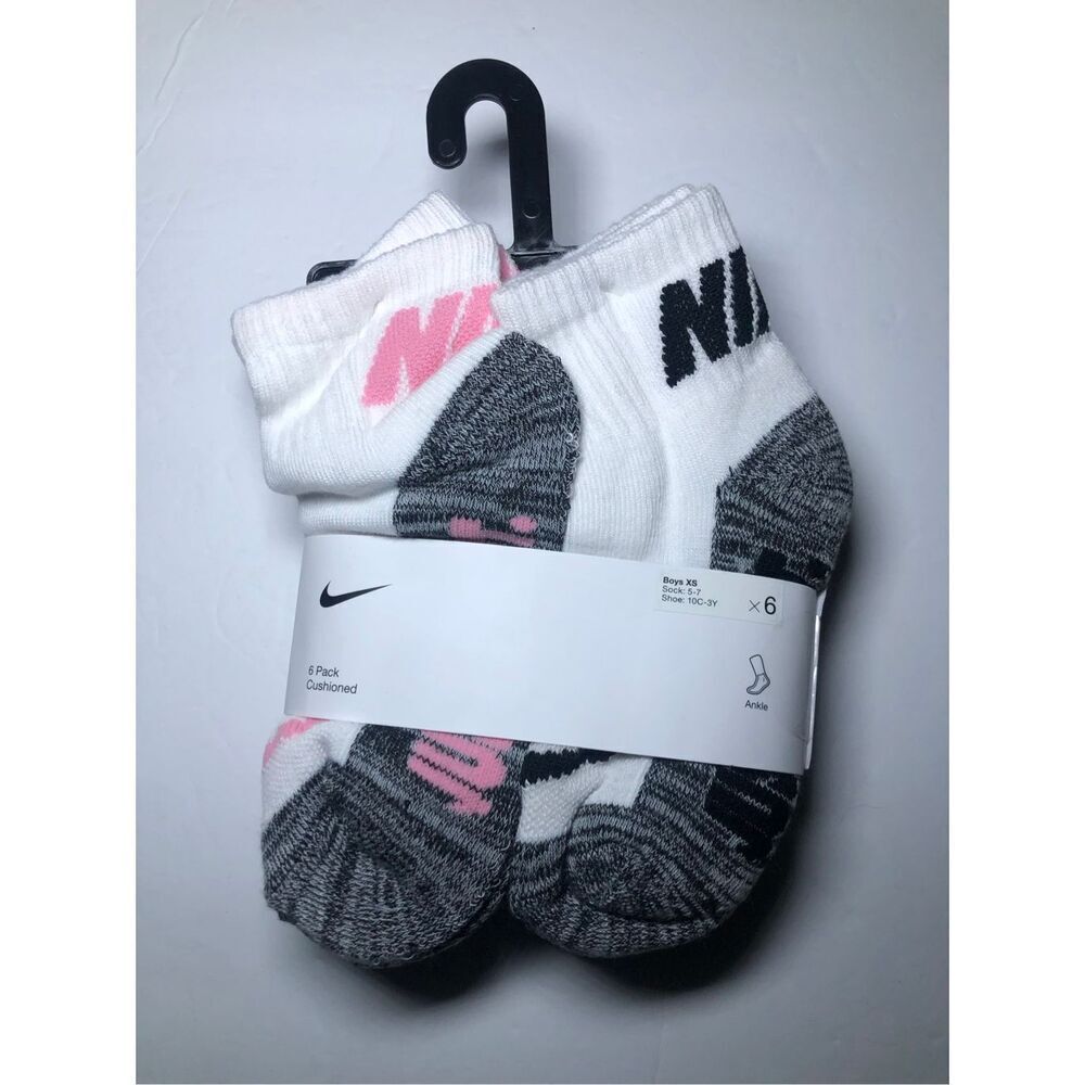 Nike Girls Cushioned Ankle Socks size 5-7/ fits shoe size 10C-3Y 6-pack